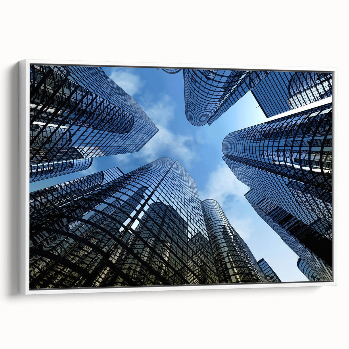 Framed canvas featuring a black and white vintage skyscraper design, ideal for bedroom wall art.