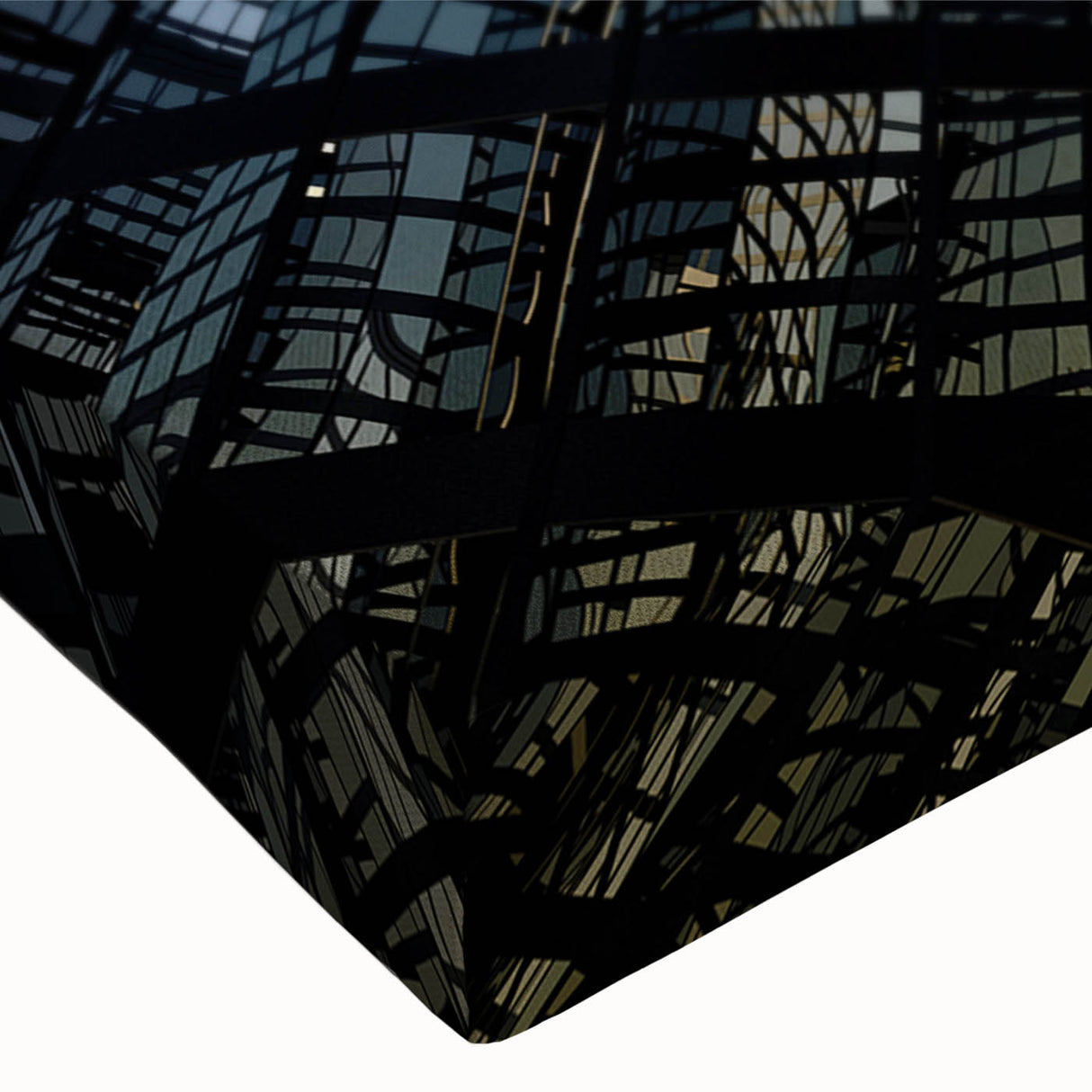 Large art of a black and white skyscraper landscape on stretched canvas, suitable for bedroom wall decor.