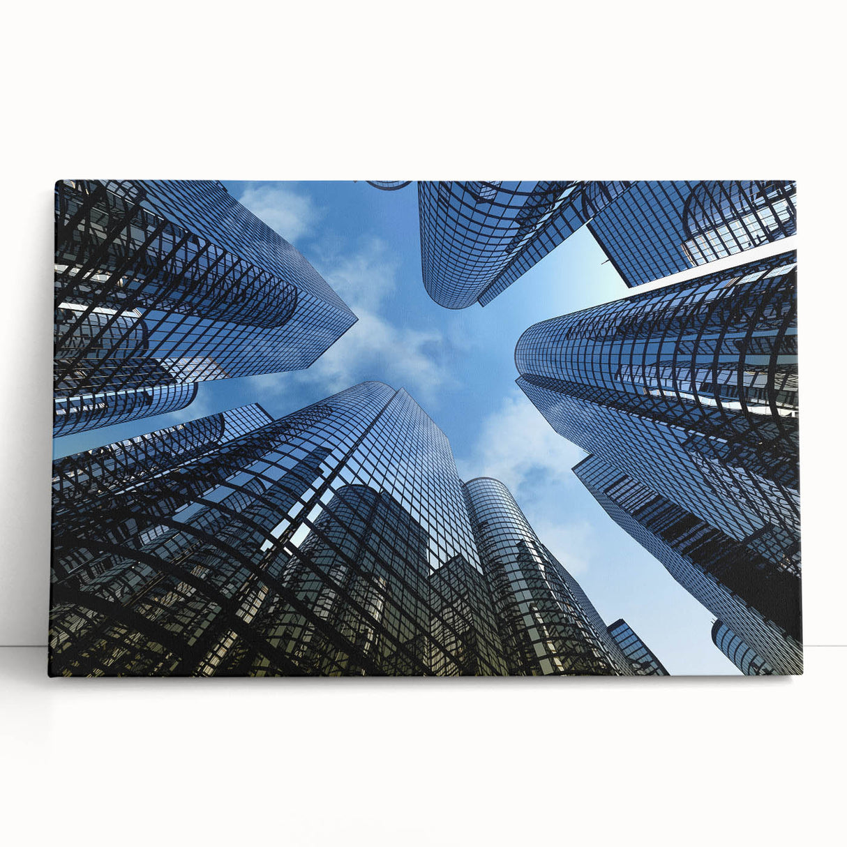 Black and white photo of skyscrapers on stretched canvas, ideal for kitchen wall art or bedroom ambiance.