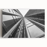 Black and white photo of skyscrapers on stretched canvas, ideal for kitchen wall art.
