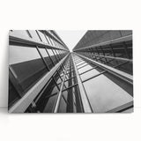 Black and white large art print of skyscrapers on stretched canvas, suitable for kitchen or bedroom wall decor.