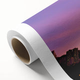 Art Deco skyscraper design on rolled canvas with bold geometric shapes, ideal for nursery wall art or dining room ambiance.