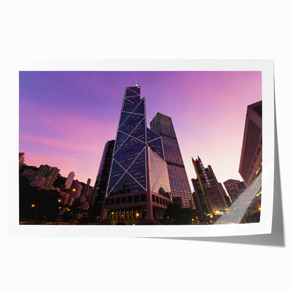 Extra large rolled print of a skyscraper architecture design in muted gray tones, ideal for dining room wall art.
