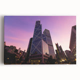 Black and white large art print of skyscraper architecture on stretched canvas, suitable for kitchen wall art.