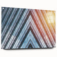 Acrylic glass print of a large abstract skyscraper design in monochrome shades.
