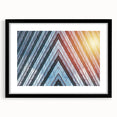 Extra large abstract art print featuring a colorful, textured skyline design on a black framed canvas.