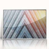 Mid-century modernist skyscraper design on a large framed acrylic print with white borders, suitable for nursery wall art.