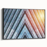 Black and white framed canvas of a skyscraper design, ideal for bedroom wall art in a vintage poster style.