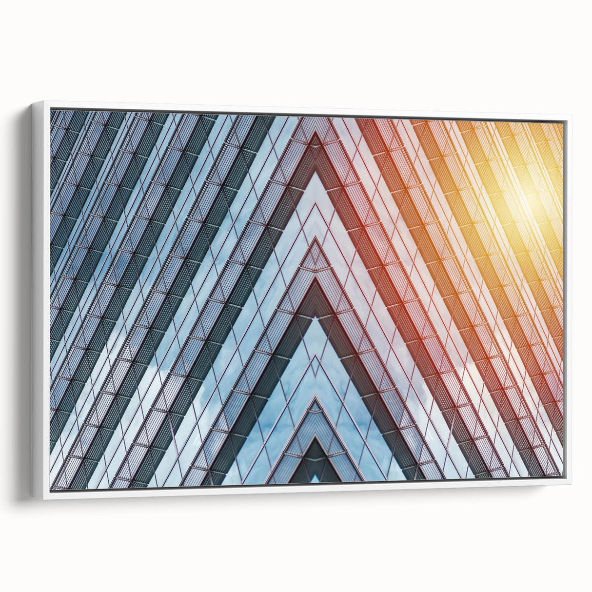 Framed canvas of a black and white vintage poster featuring an architectural skyscraper design, ideal for bedroom wall art.