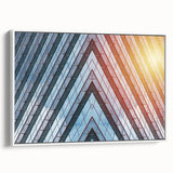 Framed canvas of a black and white vintage poster featuring an architectural skyscraper design, ideal for bedroom wall art.