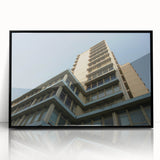 Large abstract wall art featuring black and white skyscraper designs on a framed acrylic, ideal for modern office decor.