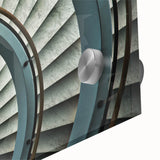 Mid-century modernist large abstract art print on acrylic glass featuring a spiral staircase in monochrome.