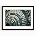 Extra large abstract art print featuring a colorful, textured depiction of a spiral staircase on a black framed canvas.