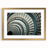 Extra large abstract art print featuring a textured staircase design in gold and white tones on a framed canvas.