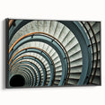 Black and white framed canvas featuring a spiral staircase, ideal for bedroom wall art in a vintage style.
