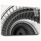 Acrylic print of a large abstract staircase design in monochrome, ideal for modern bedroom or dining room decor.