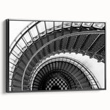 Black and white framed canvas featuring a spiral staircase design, ideal for bedroom wall art.