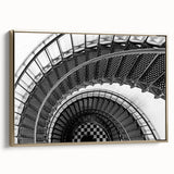 Framed canvas of a vintage black staircase in a landscape setting, suitable for bedroom wall art.