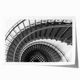 Rolled print of a spiral staircase in muted gray tones, suitable as art wall for dining rooms.
