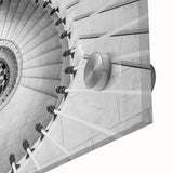 Mid-century modernist large abstract wall art of a spiral staircase in monochrome, acrylic print, ideal for dining room art.