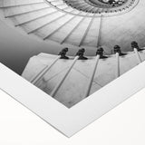 Art Deco poster featuring a spiral staircase in monochrome, printed on rolled canvas.