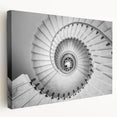 Spiral staircase design in monochrome on stretched canvas, suitable for modern kitchen wall art.
