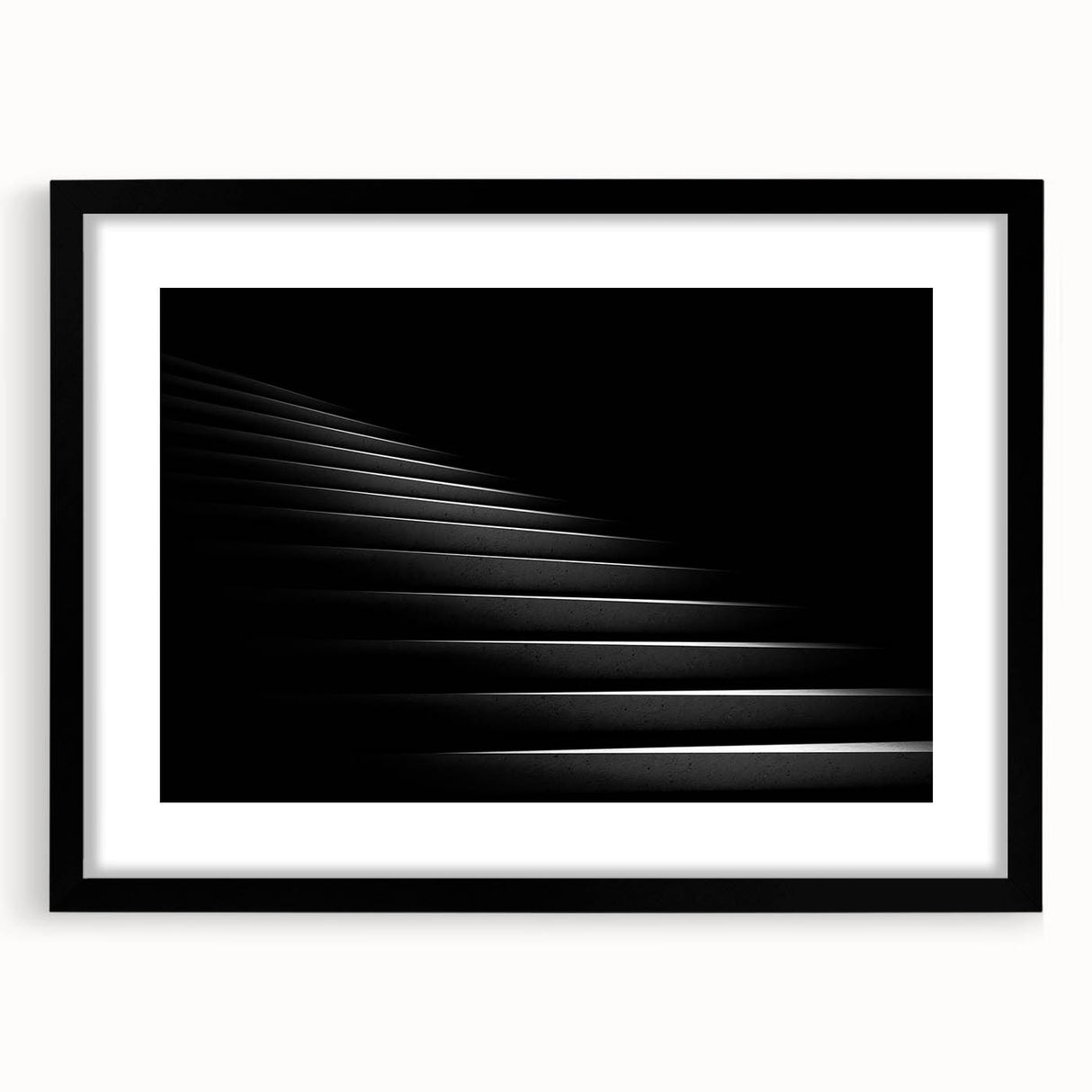 Extra large abstract art print featuring a colorful, textured depiction of a spiral staircase, framed in black.