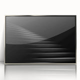 Mid-century modernist art of a spiral staircase in muted gray, framed acrylic, ideal for modern art wall decor.