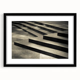 Extra large abstract art print featuring a colorful, textured depiction of an architectural staircase on a framed black mat.