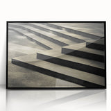 Large abstract wall art featuring a spiral staircase in black and white, acrylic print in a mid-century modernist style.