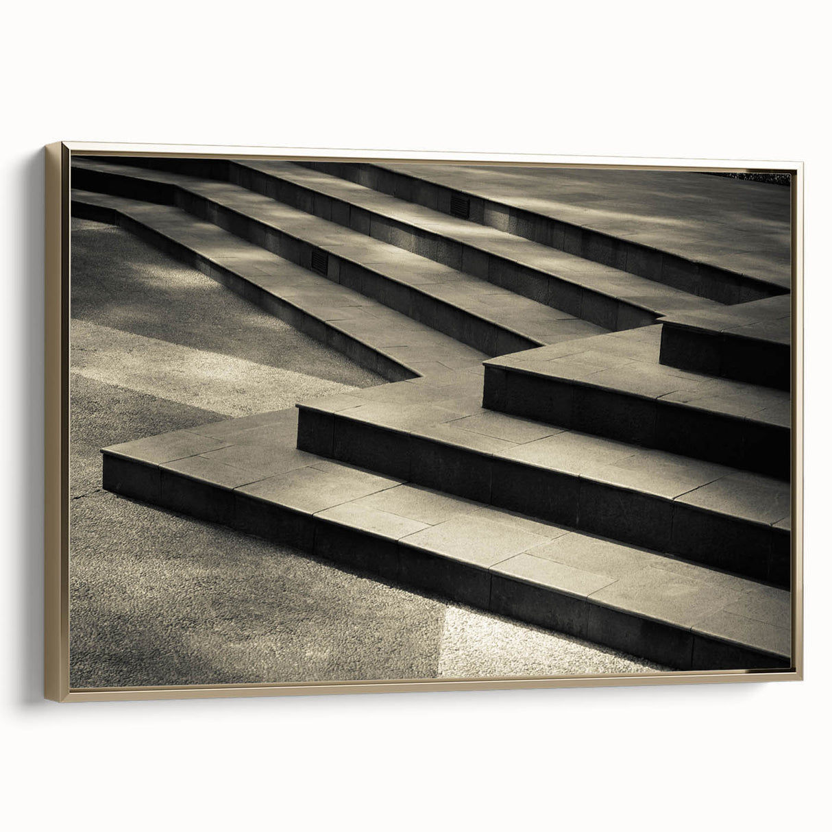 Spiral staircase design in black and gold on a framed canvas, suitable for bedroom wall art.