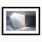 Extra large abstract art print on canvas featuring a colorful, textured depiction of an architectural staircase.