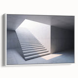 Framed canvas of a vintage poster featuring a monochrome architectural staircase design, suitable for living room decor.