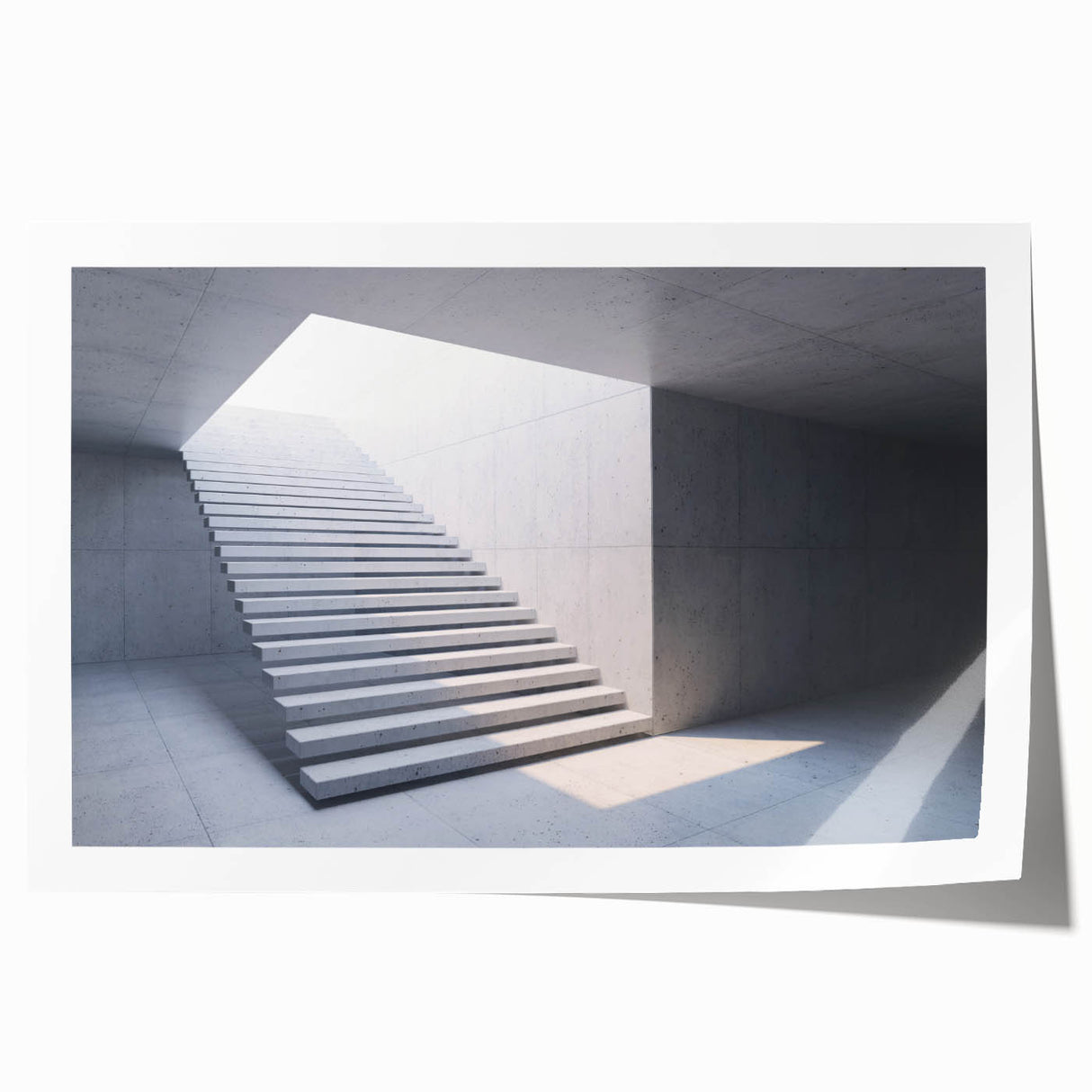 Rolled print of a spiral staircase in muted gray tones, ideal for art wall dining room placement.