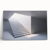 Spiral staircase design in black and white on a large stretched canvas, ideal for kitchen wall art or bedroom ambiance.