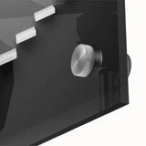 Mid-century modernist large abstract wall art of a staircase in muted grays and whites on acrylic glass.