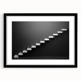 Extra large abstract art print of a colorful, textured staircase design on a black framed mat, ideal for living room decor.