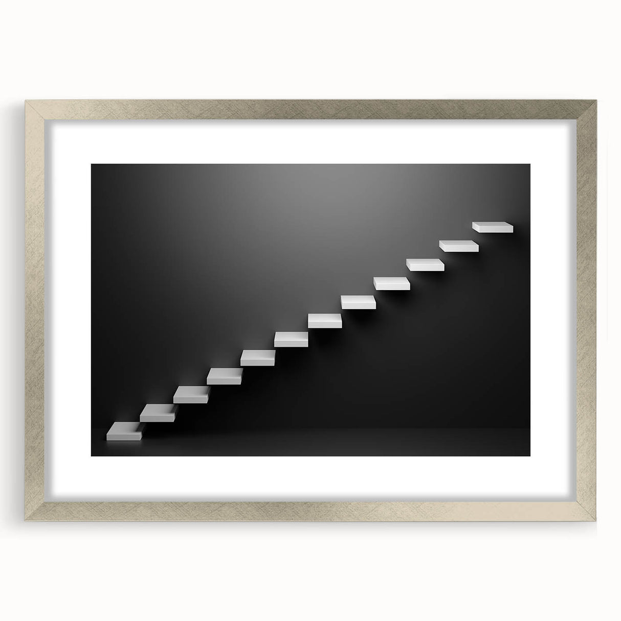 Textured abstract art print of a spiral staircase in silver frame, ideal for modern bedroom decor.