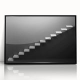 Large abstract wall art featuring a spiral staircase design in black and white, framed in acrylic.