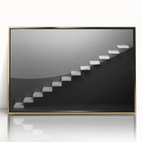 Mid-century modernist staircase design in gold tones on a framed acrylic, suitable for modern art wall decor.