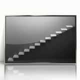 Mid-century modernist acrylic print of a spiral staircase in silver and gray tones, suited for modern art wall decor.
