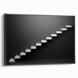 Black and white wall art featuring a spiral staircase design on framed canvas, suitable for bedroom decor.