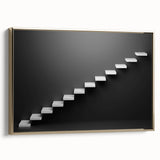 Framed canvas featuring a monochrome vintage poster of an architectural staircase design, ideal for bedroom wall decor.