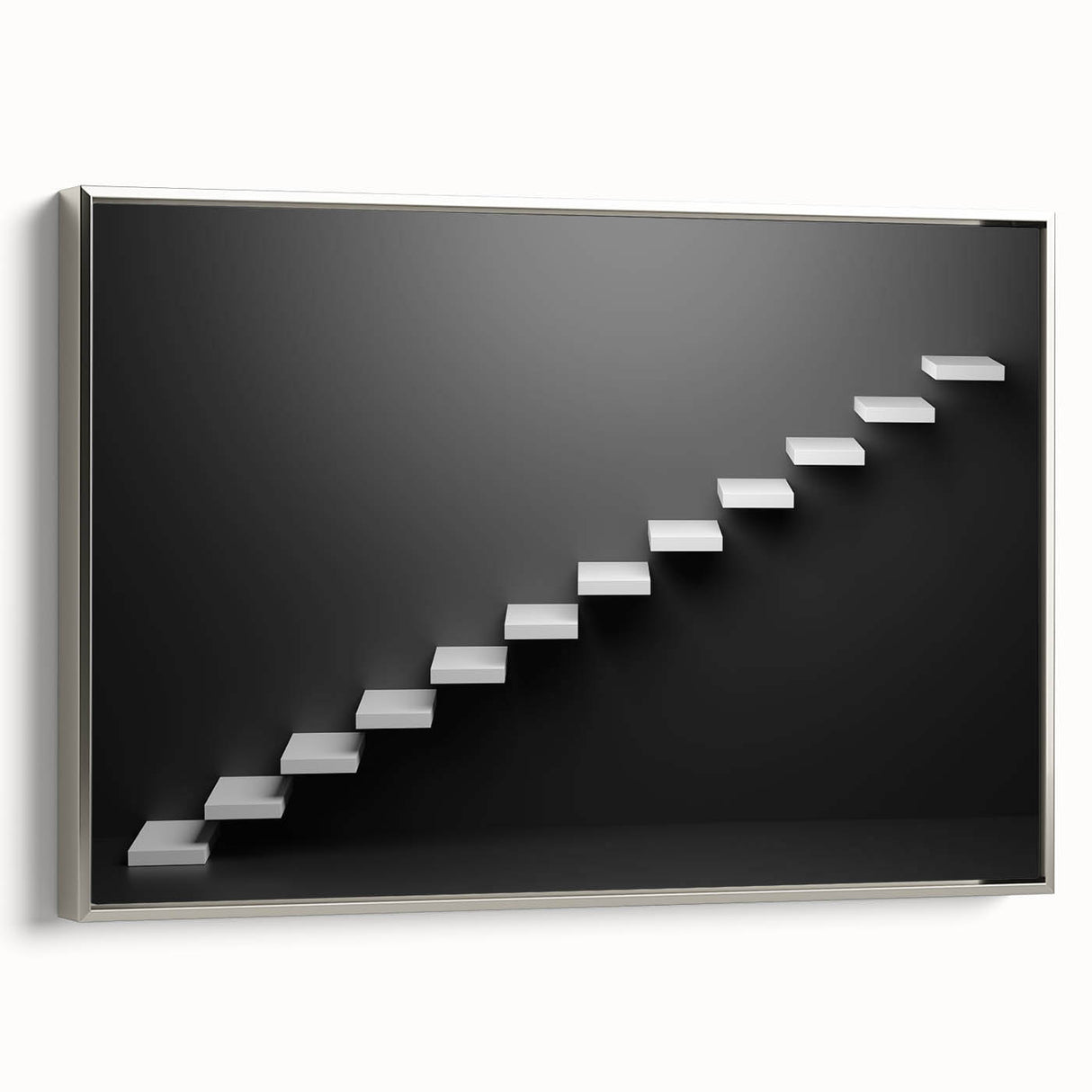Framed canvas featuring a black and white vintage poster of a spiral staircase.