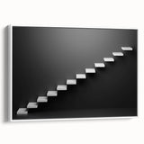 Vintage poster art of a spiral staircase in monochrome, framed canvas, ideal for living room decor.