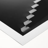 Art deco poster featuring a spiral staircase in monochrome, printed on rolled canvas, suitable for dining room walls.