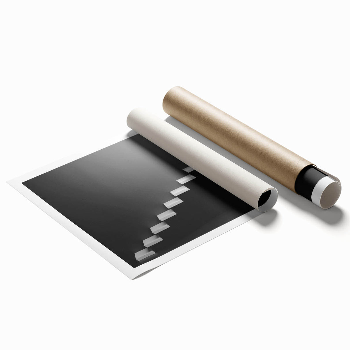 Extra large rolled print featuring an architectural staircase in muted gray tones, ideal for classy bathroom wall art.