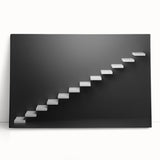 Black and white photo of a spiral staircase on stretched canvas, suitable as large kitchen or bedroom wall art.