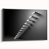 Black and white framed canvas of a vintage staircase design, ideal for bedroom wall art.