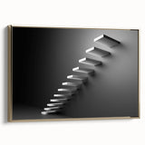 Framed canvas of a vintage black staircase in minimalist style, suitable for bedroom wall art.